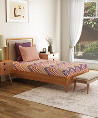 Everyday Printed Single Bedsheet Set, Wave Purple| 120TC Cotton| 1 Pillow cover