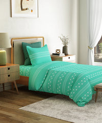 Everyday Printed Single Bedsheet Set, Zari Sea Green| 120TC Cotton| 1 Pillow cover