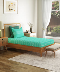 Everyday Printed Single Bedsheet Set, Zari Sea Green| 120TC Cotton| 1 Pillow cover
