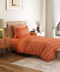 Everyday Printed Single Bedsheet Set, Zari Terracotta| 120TC Cotton| 1 Pillow cover1