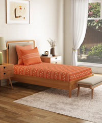 Everyday Printed Single Bedsheet Set, Zari Terracotta| 120TC Cotton| 1 Pillow cover1