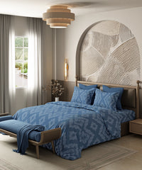 Home Essential Pastel Poetry King Bedsheet Set, Sanjh Denim|144TC Cotton| 2 Pillow Covers