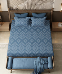 Home Essential Pastel Poetry King Bedsheet set, Sanjh Denim|144TC Cotton| 2 Pillow Covers