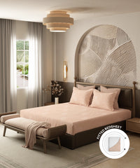 Home Essential Pastel Poetry King Fitted Bedsheet Set, Antra Salmon |144TC Cotton| 2 Pillow Covers