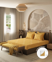 Home Essential Pastel Poetry King Fitted Bedsheet Set, Antra Sun |144TC Cotton| 2 Pillow Covers