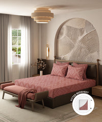Home Essential Pastel Poetry King Fitted Bedsheet Set, Sanjh Berry|144TC Cotton| 2 Pillow Covers