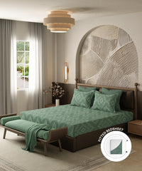 Home Essential Pastel Poetry King Fitted Bedsheet Set, Sanjh Jade|144TC Cotton| 2 Pillow Covers