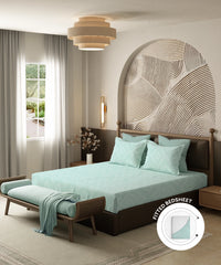 Home Essential Pastel Poetry King Fitted Bedsheet Set, Sanjh Mist|144TC Cotton| 2 Pillow Covers