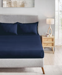 Classic Style me Solid King Bedsheet Set, Iron Blue | 210TC Cotton| 2 Pillow Covers
