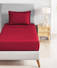 Classic Style me Solid Single Bedsheet Set, Blaze| 210TC Cotton | 1 Pillow Cover