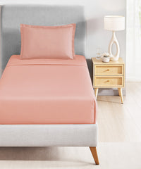 Classic Style me Solid Single Bedsheet Set, Papaya| 210TC Cotton | 1 Pillow Cover
