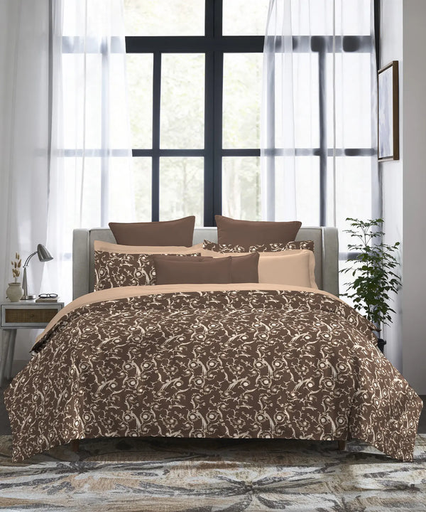 Indulgence Printed King Bedsheet, Curves& Crown| 300TC Cotton| 4 Pillow Covers