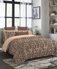 Indulgence Printed King Bedsheet Set, Curves& Crown| 300TC Cotton| 4 Pillow Covers