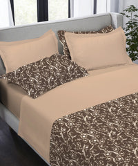 Indulgence Printed King Bedsheet, Curves& Crown| 300TC Cotton| 4 Pillow Covers