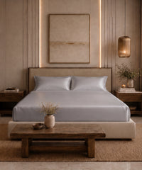 Classic Vitatex E Solid King Fitted Bedsheet Set,Mineral Grey| 210 TC Cotton| 2 Pillow Covers