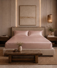 Classic Vitatex E Solid King Fitted Bedsheet Set,Rose Dust| 210 TC Cotton| 2 Pillow Covers