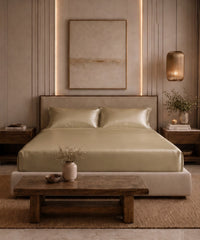 Classic Vitatex E Solid King Fitted Bedsheet Set, Hemp| 210 TC Cotton| 2 Pillow Covers