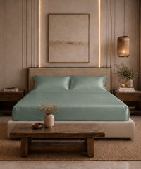 Classic Vitatex E Solid King Fitted Bedsheet Set, Green Bay| 210 TC Cotton| 2 Pillow Covers