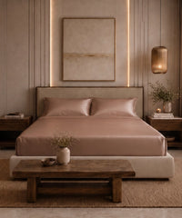 Classic Vitatex E Solid King Fitted Bedsheet Set, Nude| 210 TC Cotton| 2 Pillow Covers