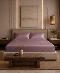 Classic Vitatex E Solid King Fitted Bedsheet Set, Mauve Mist| 210 TC Cotton| 2 Pillow Covers