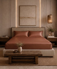 Classic Vitatex E Solid King Fitted Bedsheet Set,Baked Clay| 210 TC Cotton| 2 Pillow Covers