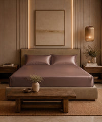 Classic Vitatex E Solid King Fitted Bedsheet Set,Copper Brown| 210 TC Cotton| 2 Pillow Covers