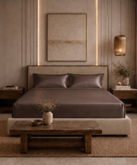 Classic Vitatex E Solid King Fitted Bedsheet Set,Mocha Pine| 210 TC Cotton| 2 Pillow Covers