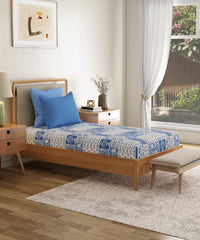 Everyday Printed Single Bedsheet, Agatha Blue| 120TC Cotton| 1 Pillow cover