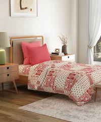 Everyday Printed Single Bedsheet Set, Agatha Red| 120TC Cotton| 1 Pillow cover