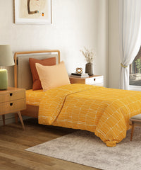 Everyday Printed Single Bedsheet Set, Blair Ochre | 120TC Cotton| 1 Pillow cover