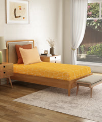 Everyday Printed Single Bedsheet, Blair Ochre | 120TC Cotton| 1 Pillow cover