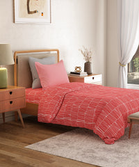 Everyday Printed Single Bedsheet Set, Blair Red | 120TC Cotton| 1 Pillow cover