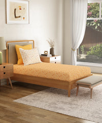 Everyday Printed Single Bedsheet, Domino Ochre | 120TC Cotton| 1 Pillow cover