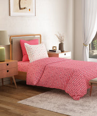 Everyday Printed Single Bedsheet Set, Domino Pink | 120TC Cotton| 1 Pillow cover