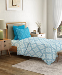 Everyday Printed Single Bedsheet Set, Harper Blue | 120TC Cotton| 1 Pillow cover
