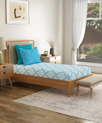 Everyday Printed Single Bedsheet, Harper Blue | 120TC Cotton| 1 Pillow cover