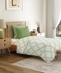 Everyday Printed Single Bedsheet Set, Harper Green | 120TC Cotton| 1 Pillow cover