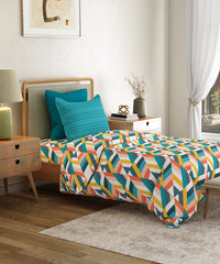 Everyday Printed Single Bedsheet Set, Kimberly Blue | 120TC Cotton| 1 Pillow cover