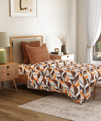 Everyday Printed Single Bedsheet Set, Kimberly Brown | 120TC Cotton| 1 Pillow cover