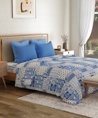 Everyday Printed Double Bedsheet Set, Agatha Blue| 120TC Cotton| 2 Pillow covers