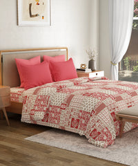 Everyday Printed Double Bedsheet Set, Agatha Red| 120TC Cotton| 2 Pillow covers