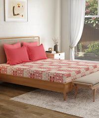 Everyday Printed Double Bedsheet, Agatha Red| 120TC Cotton| 2 Pillow covers