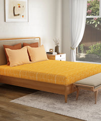 Everyday Printed Double Bedsheet, Blair Ochre| 120TC Cotton| 2 Pillow covers