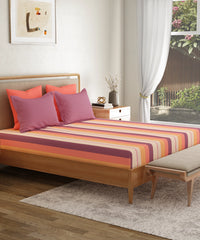Everyday Printed Double Bedsheet, Brooke Red | 120TC Cotton| 2 Pillow covers