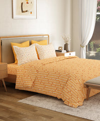 Everyday Printed Double Bedsheet Set, Domino Ochre | 120TC Cotton| 2 Pillow covers