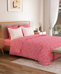 Everyday Printed Double Bedsheet Set, Domino Pink | 120TC Cotton| 2 Pillow covers