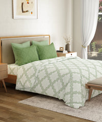Everyday Printed Double Bedsheet Set, Harper Green | 120TC Cotton| 2 Pillow covers