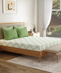 Everyday Printed Double Bedsheet, Harper Green | 120TC Cotton| 2 Pillow covers