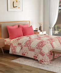 Everyday Printed King Bedsheet Set, Agatha Red| 120TC Cotton| 2 Pillow covers