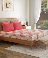 Everyday Printed King Bedsheet, Agatha Red| 120TC Cotton| 2 Pillow covers